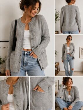 Blarney Woollen Mills Gray Lambswool Angora Cardigan Size L